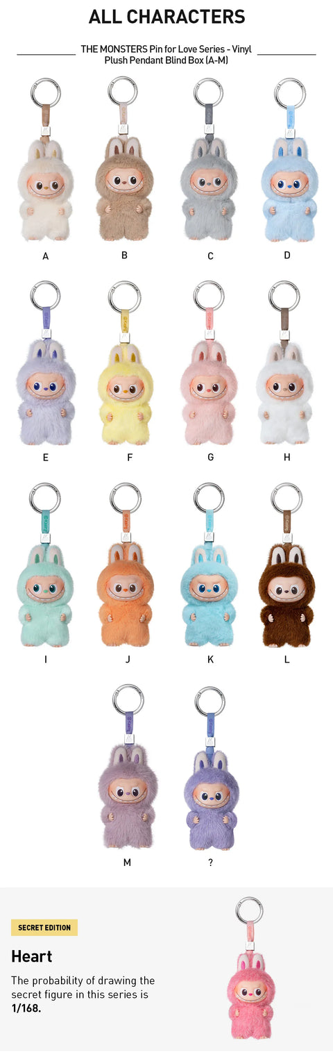 Pop Mart Labubu The Monsters Pin for Love Series Vinyl Plush Pendant (A-M) לבובו אותיות