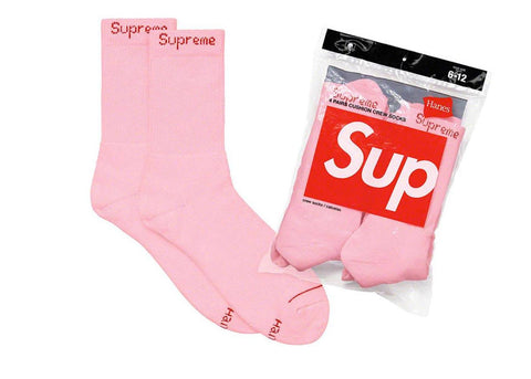 Supreme Hanes Crew Socks 4 Pack Pink - ALPHET